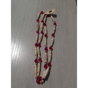 Handmade Multicolored Paper Bead Necklace With‎ Red Bead Accents